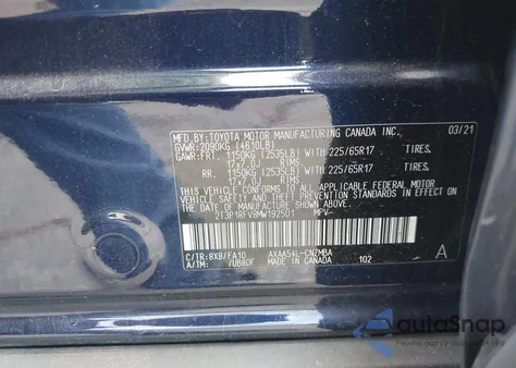 2021 Toyota Rav4 Xle z USA, uszkodzony, nr VIN 2T3P1RFV8MW192501